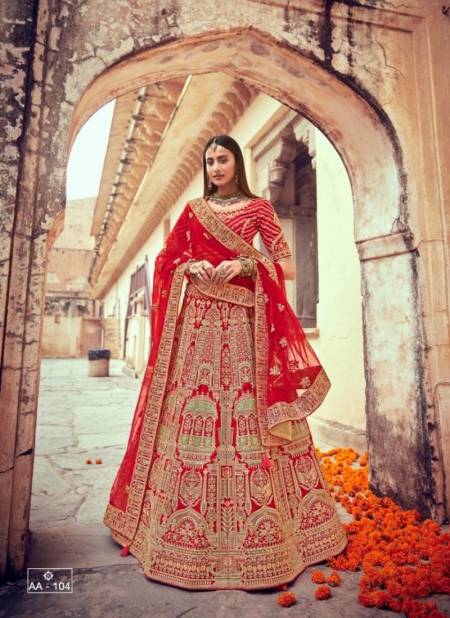 Red Colour Exclusive Stylish Bridal Wedding Wear Heavy Embroidery Work Latest Lehenga Choli Collection AA-104